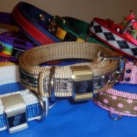 several heavy duty collars with center stripe